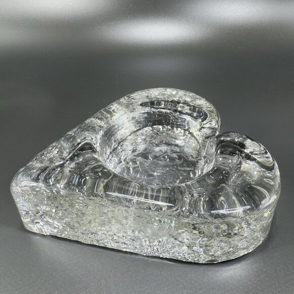 Mid Century Clear Heart Shaped Ashtray Dish Bowl Heavy Thick Textured Glass VTG - Picture 6 of 13